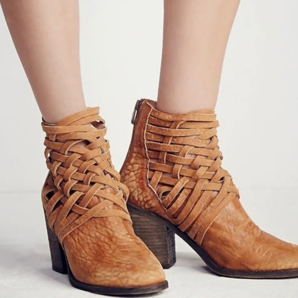 Free People Shoes - Free People “Carrera Washed Leather Block Heel Basket Weeve Boots/Booties” -37
